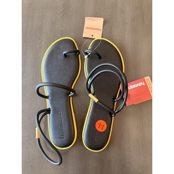 Havaianas Una Pitanga Sandals Womens Black Rubber Strappy Flat Size 11 - Picture 13 of 16